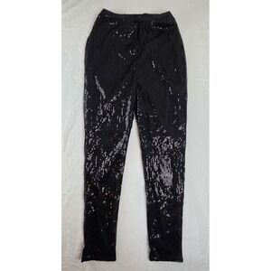 Women Black Sequin‎ Leggings High Waisted Party Pants Size Medium
